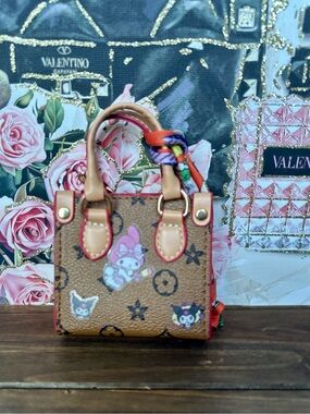 Brown Mini Tote with Tan Handles and Red Trim